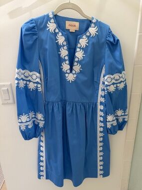 FIGUE Blue Embroidered Dress 10/12